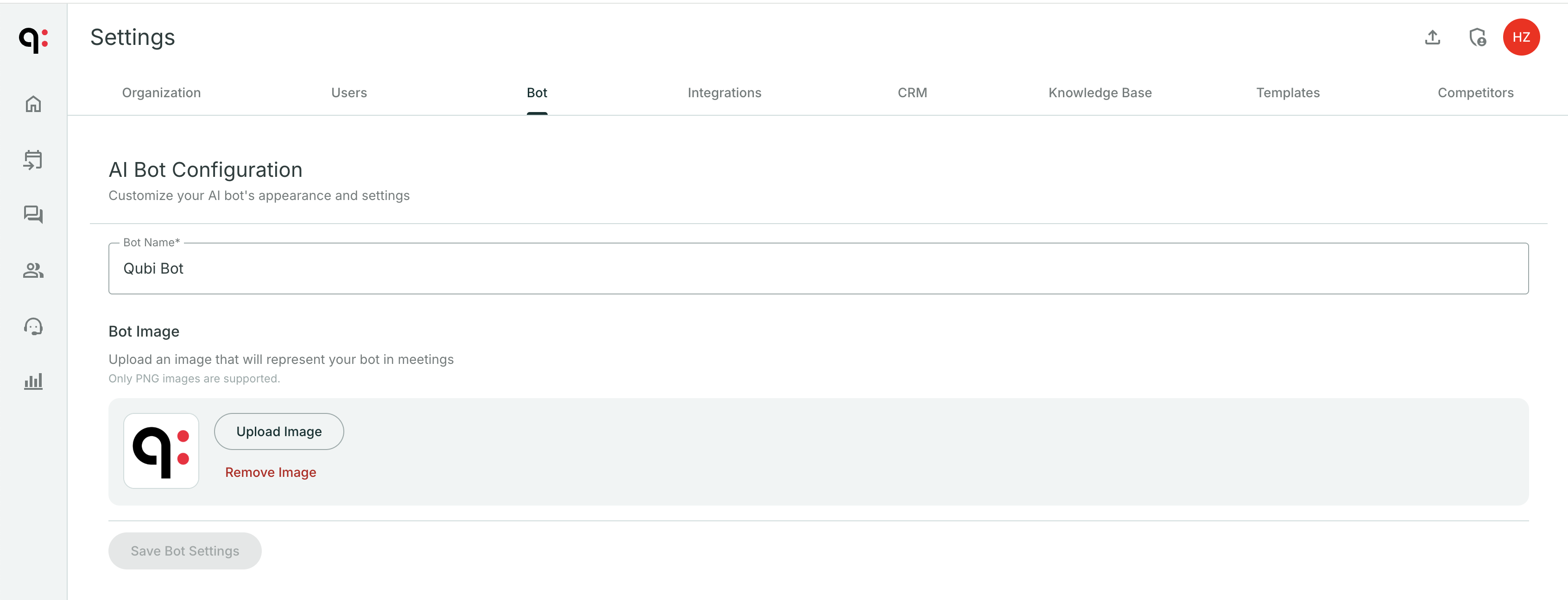 Bot configuration settings