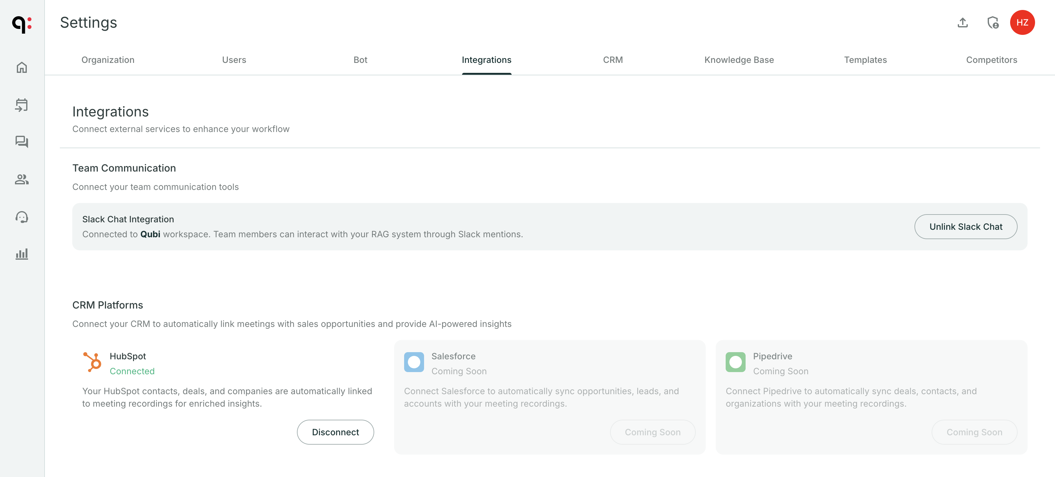 CRM connection settings