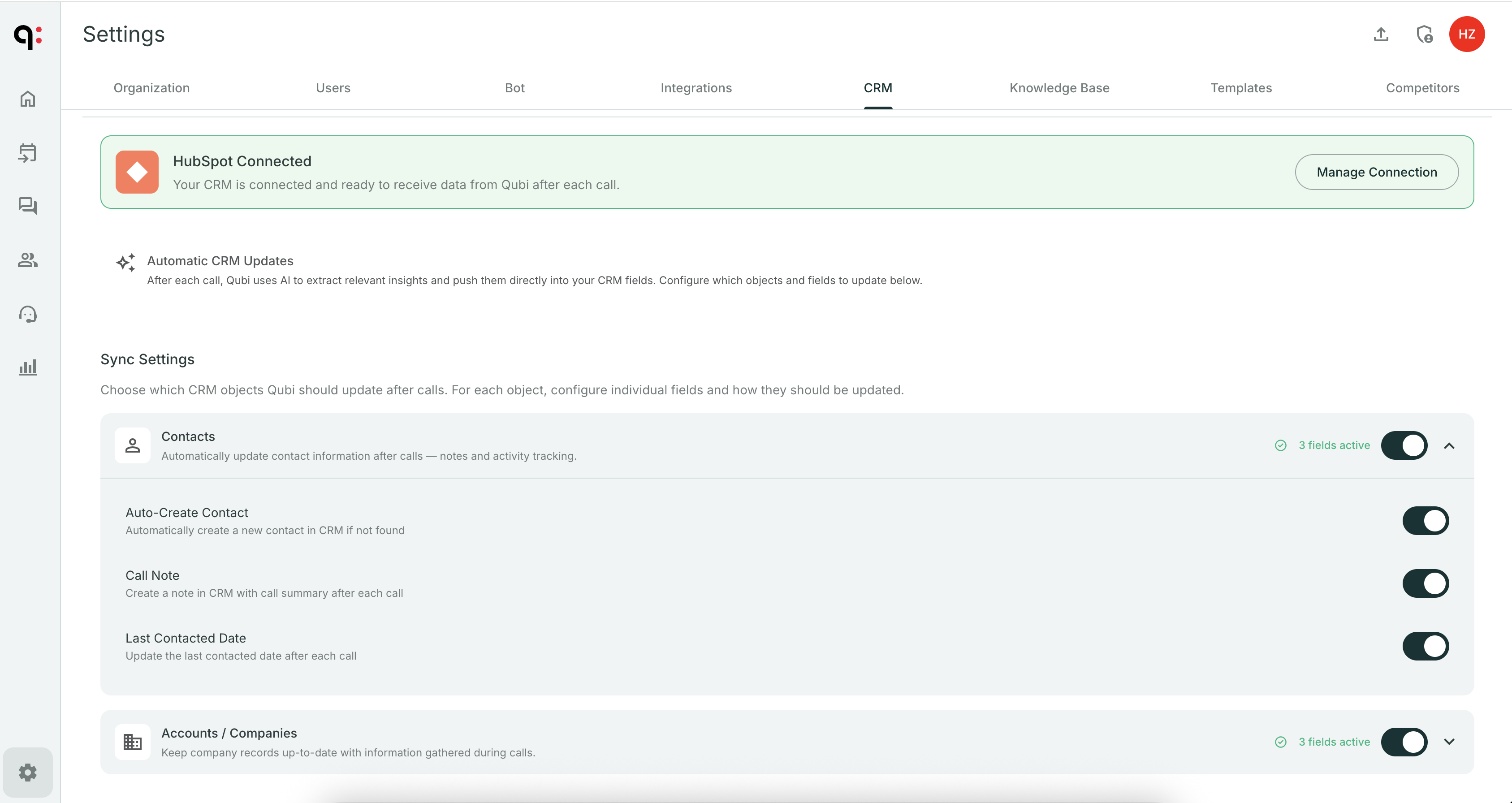 CRM field mapping and sync direction