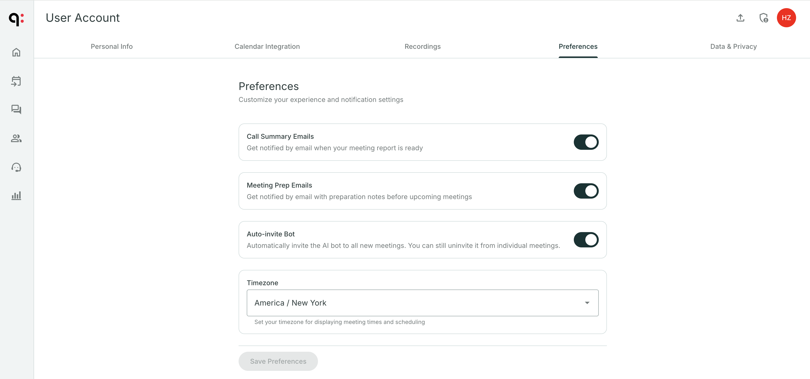 Notification preferences