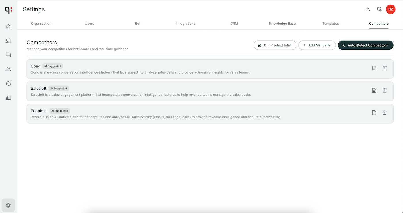 Competitors admin page