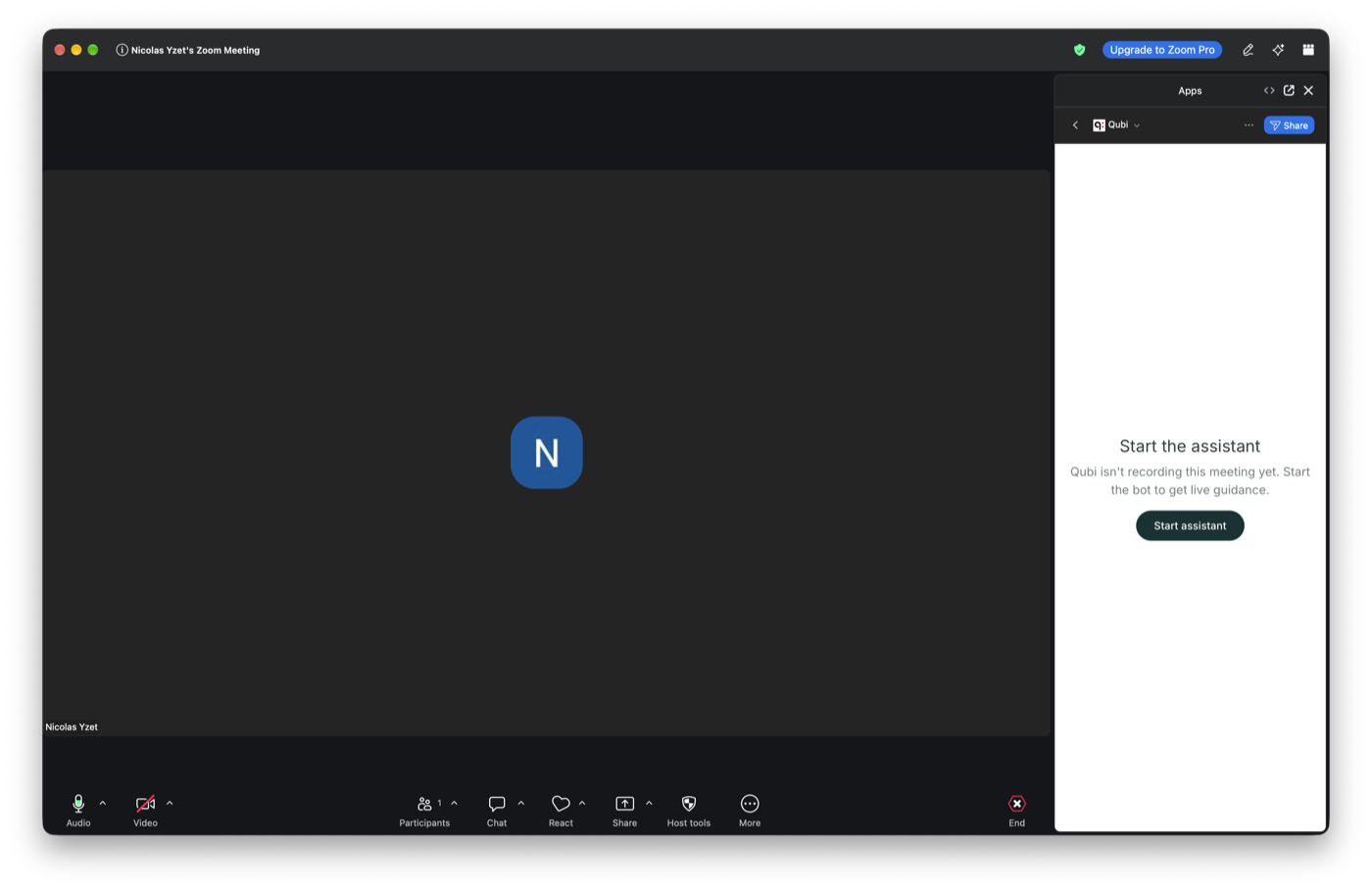 Start the assistant in a Zoom meeting