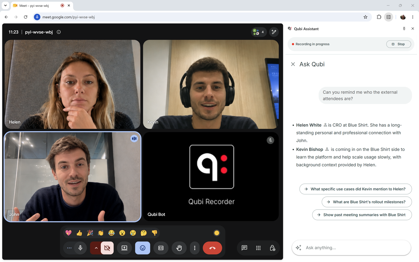 Asking Qubi about the attendees during a call